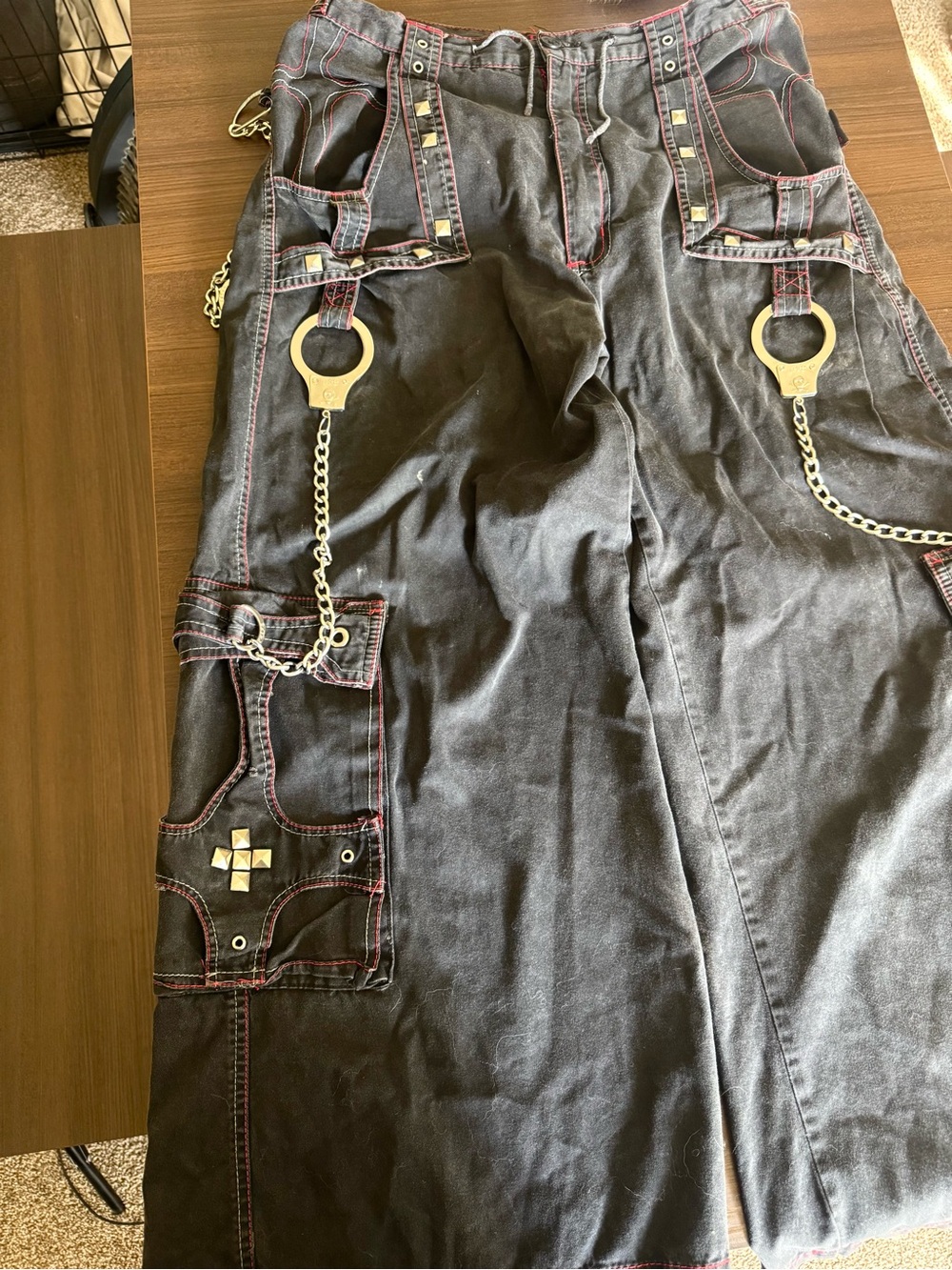 Tripp NYC Black Bootcut Jeans with Silver Chains & Red Stitching